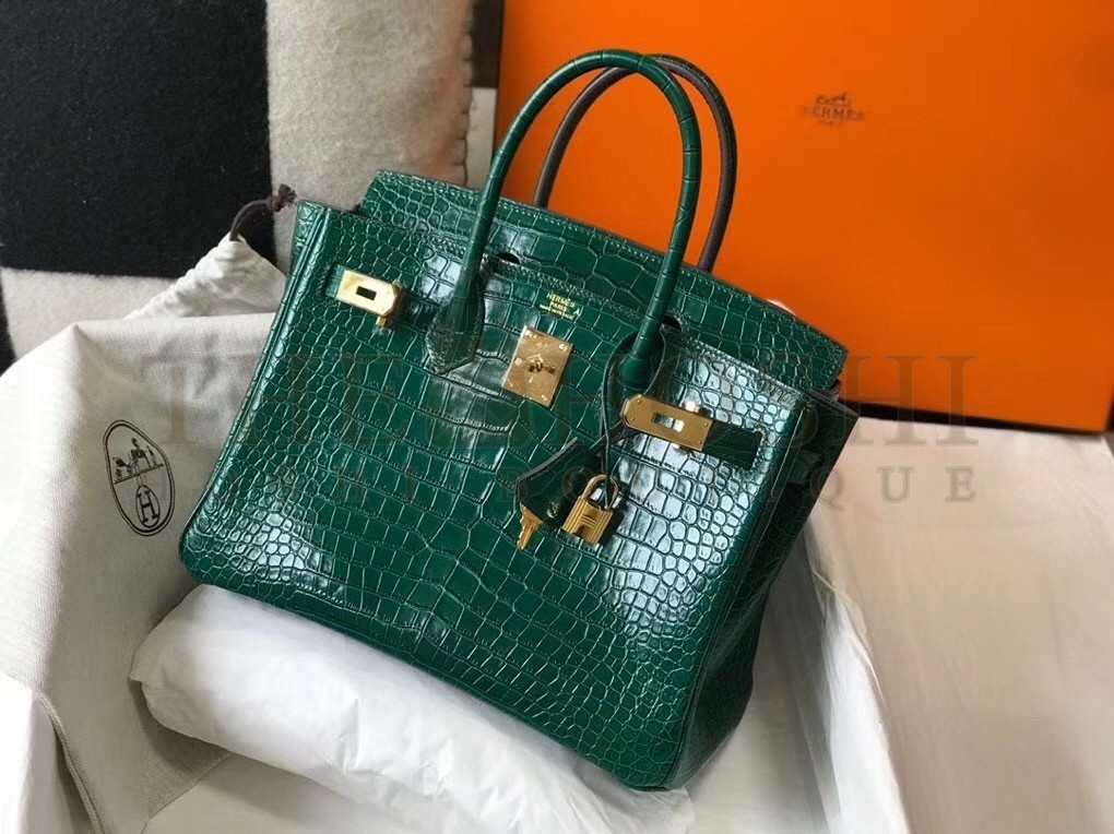 H**me5 Birkin 30cm Bag In Green Embossed Crocodile Leather Master Quality