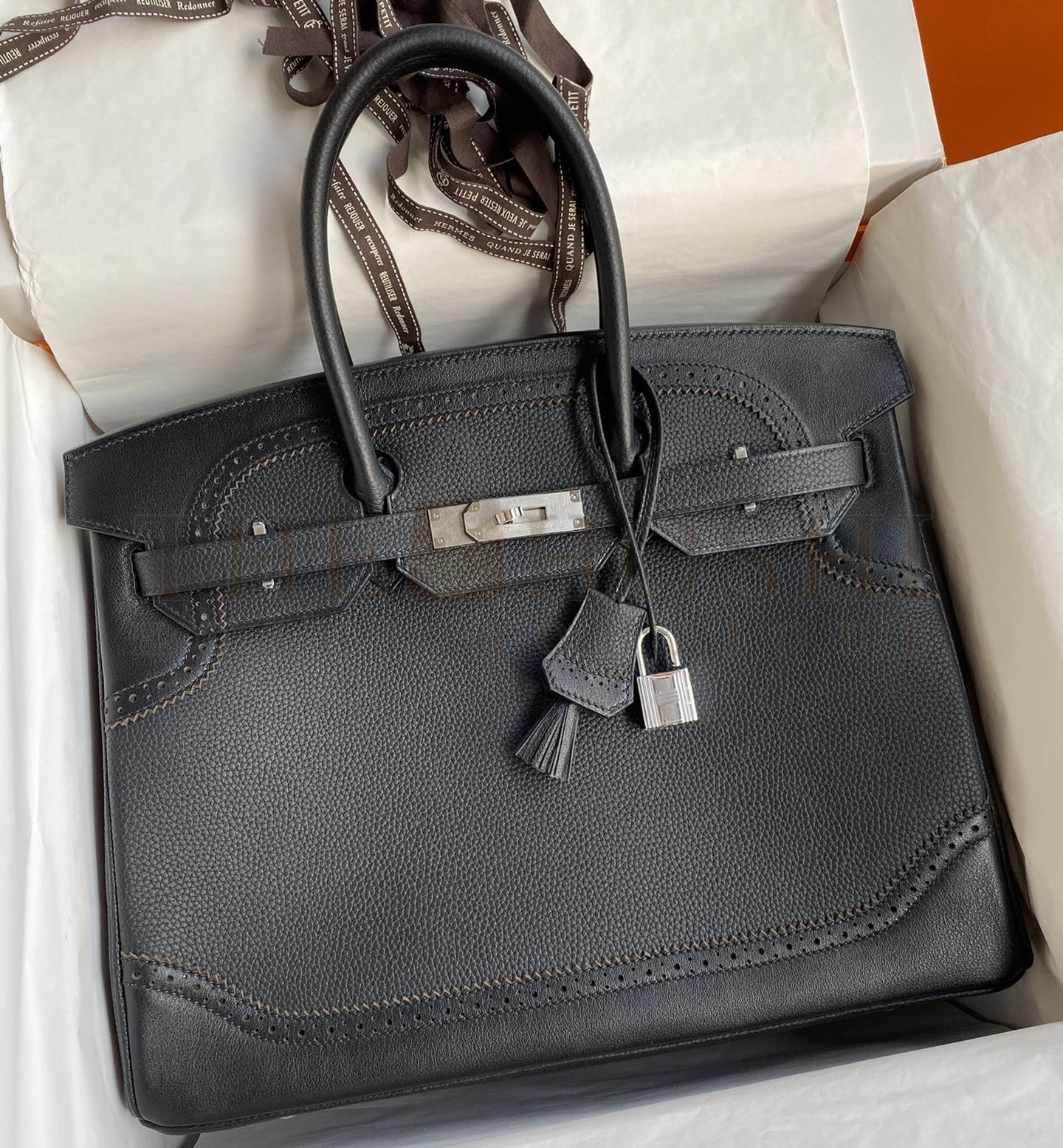 H**me5 Ghillies Birkin 35cm Limited-edition Bag In Black Calfskin Master Quality