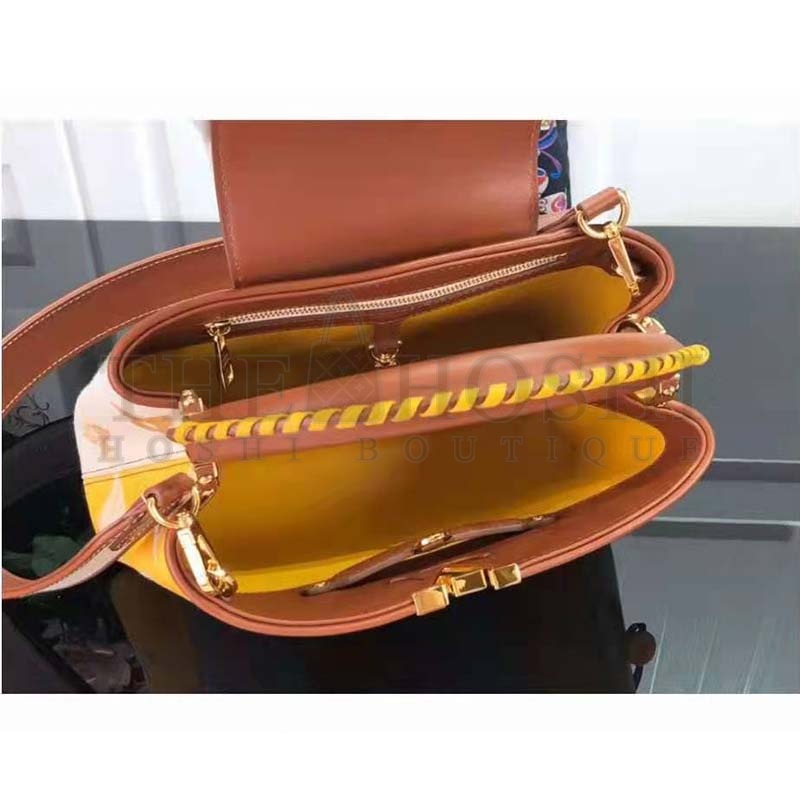 L0vis Vvtt0n LV Women Capucines BB Handbag Yellow Smooth Calfskin and Embroidered Canvas Master Quality