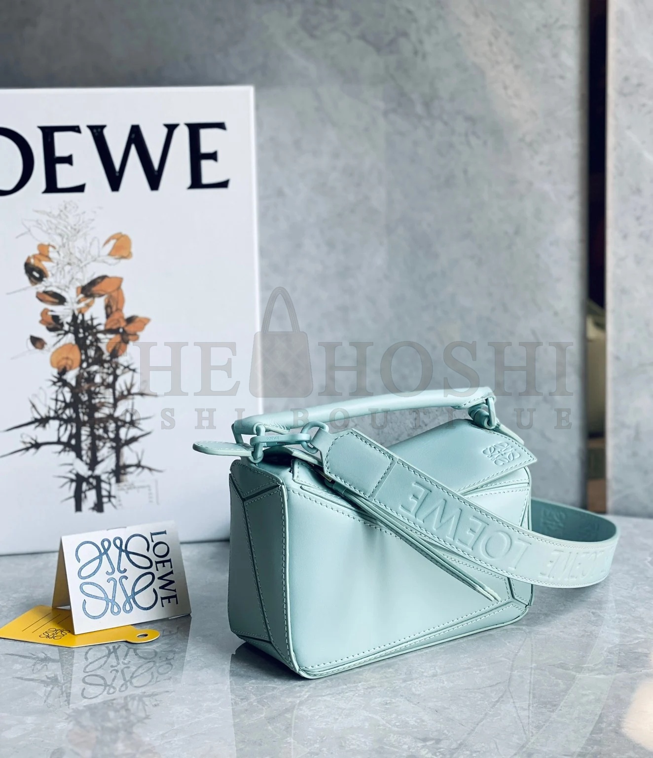 L0ew* Puzzle Mini Bag In Aquamarine Satin Calfskin Master Quality