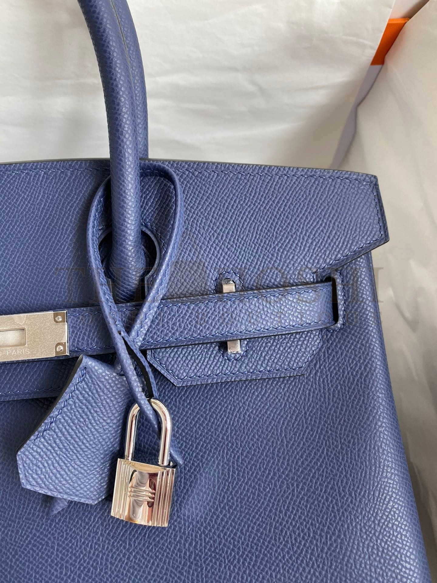 H**me5 Birkin 30 Retourne Handmade Bag In Blue Saphir Epsom Calfskin Master Quality