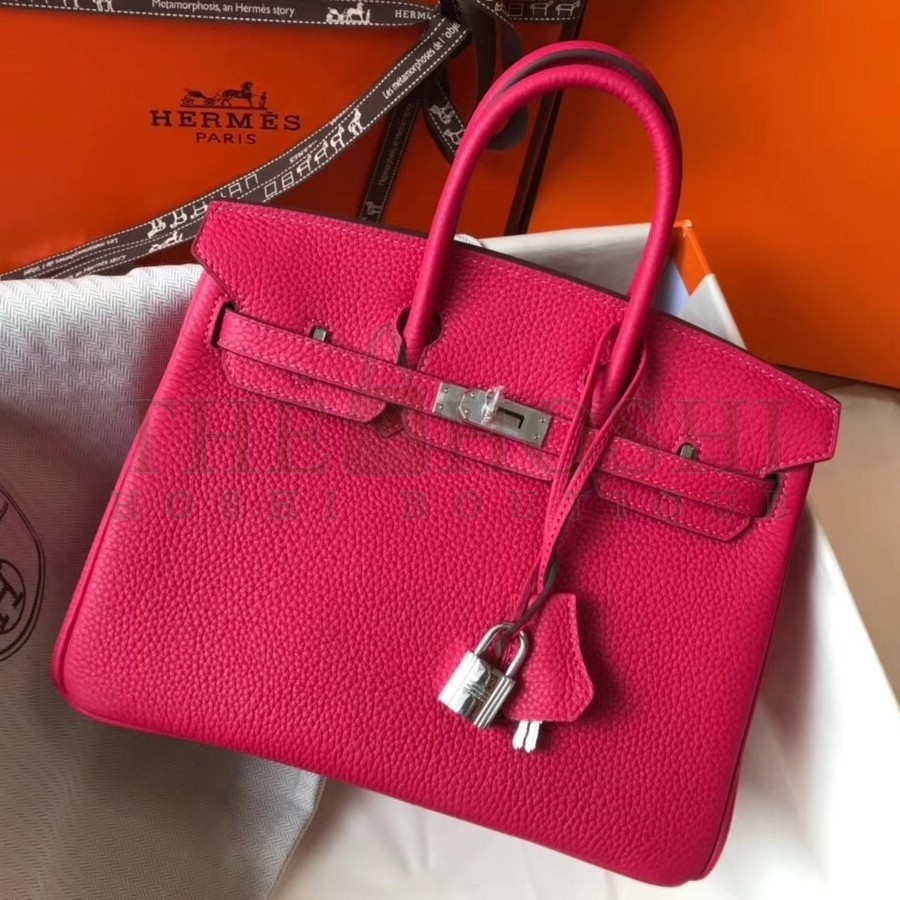 H**me5 Birkin 25cm Bag In Rose Red Clemence Leather Master Quality