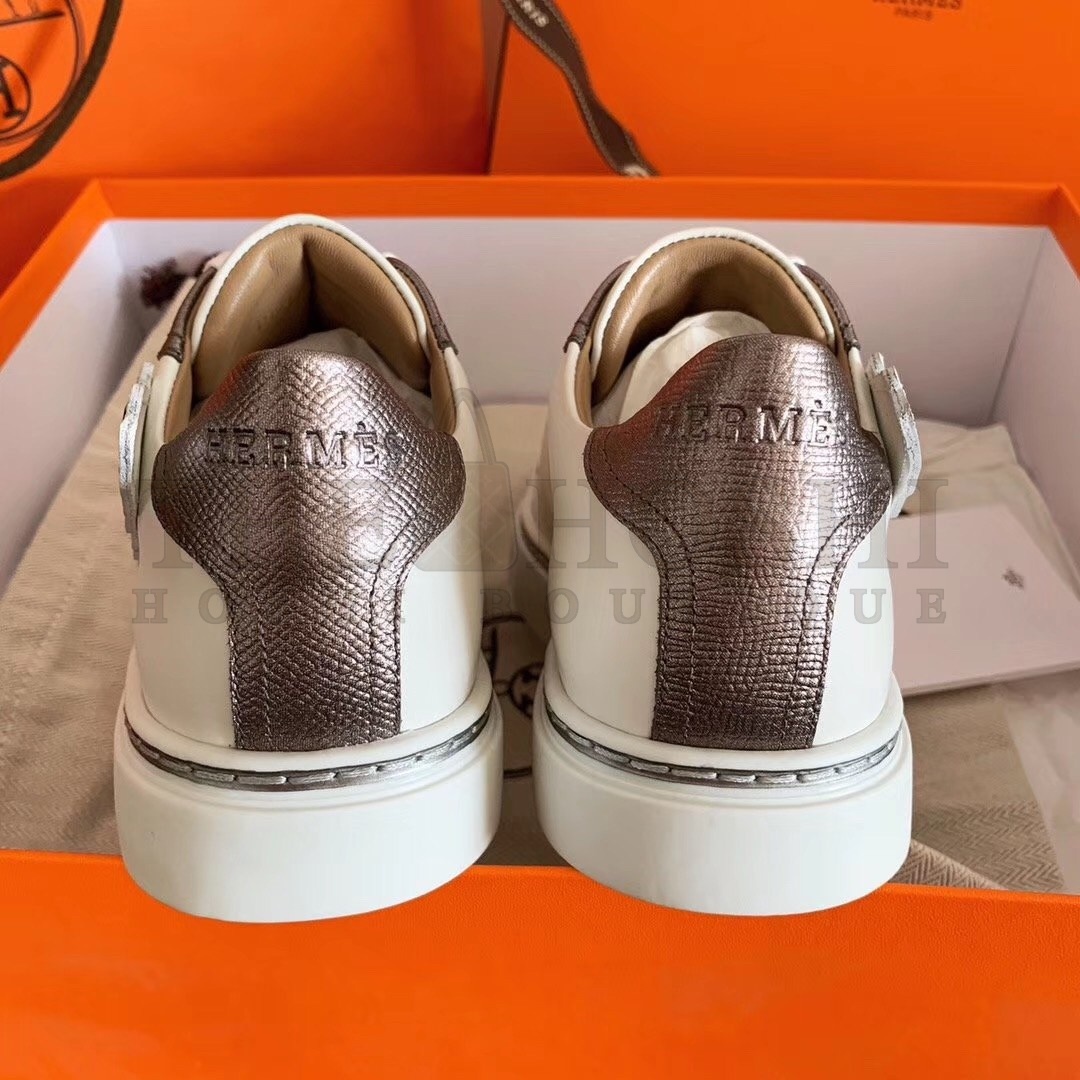 H**me5 Velvet Sneakers In Blanc Calfskin With Printed Wing Patch Master Quality