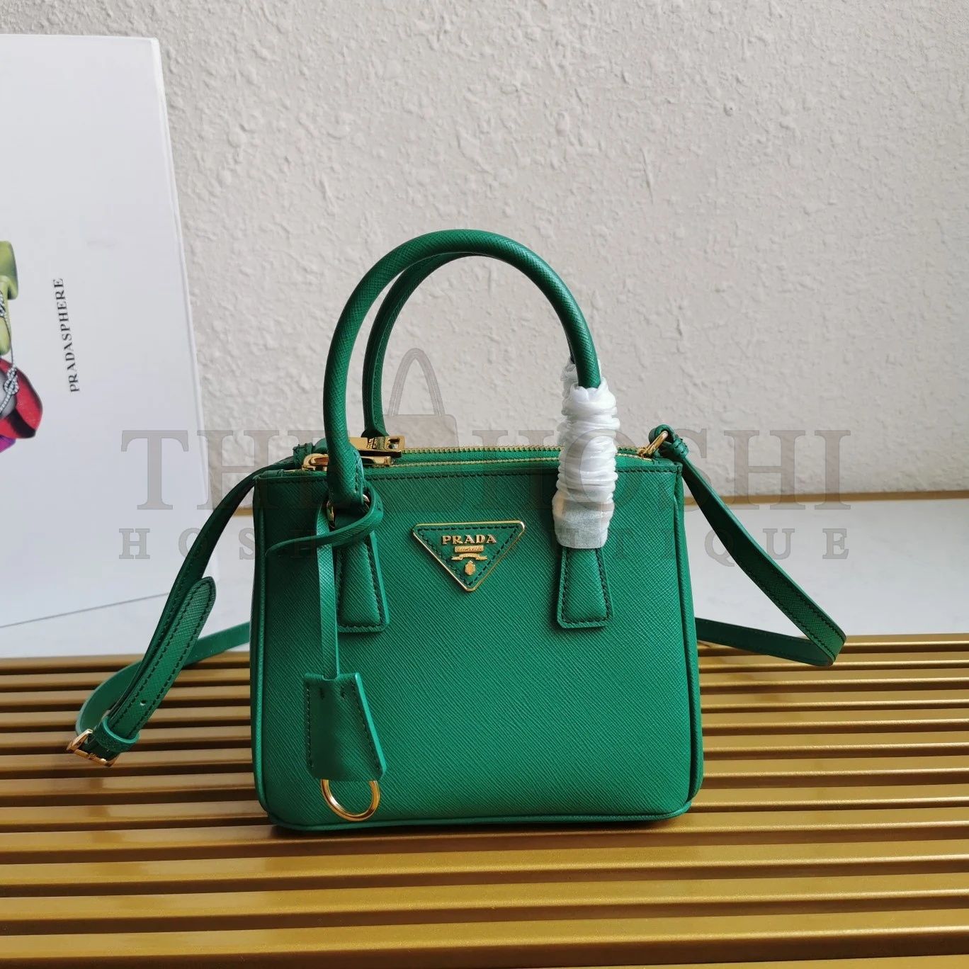 Pra*a Mini Galleria Bag In Green Saffiano Leather Master Quality