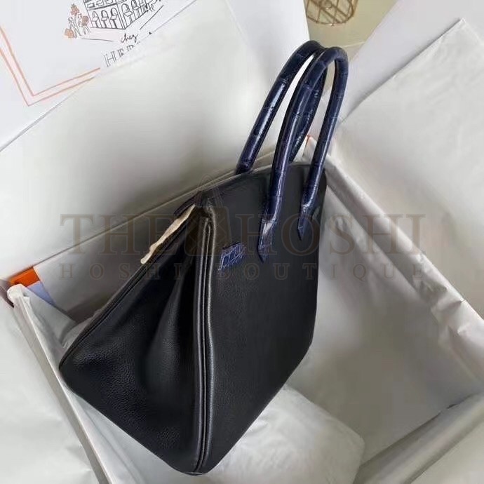 H**me5 Noir Touch Birkin 30cm Bag Shiny Niloticus Crocodile Skin Master Quality