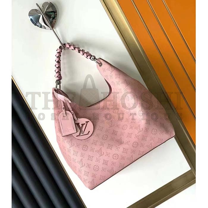 L0vis Vvtt0n LV Women Carmel Hobo Bag Pink Mahina Perforated Calfskin Leather Master Quality