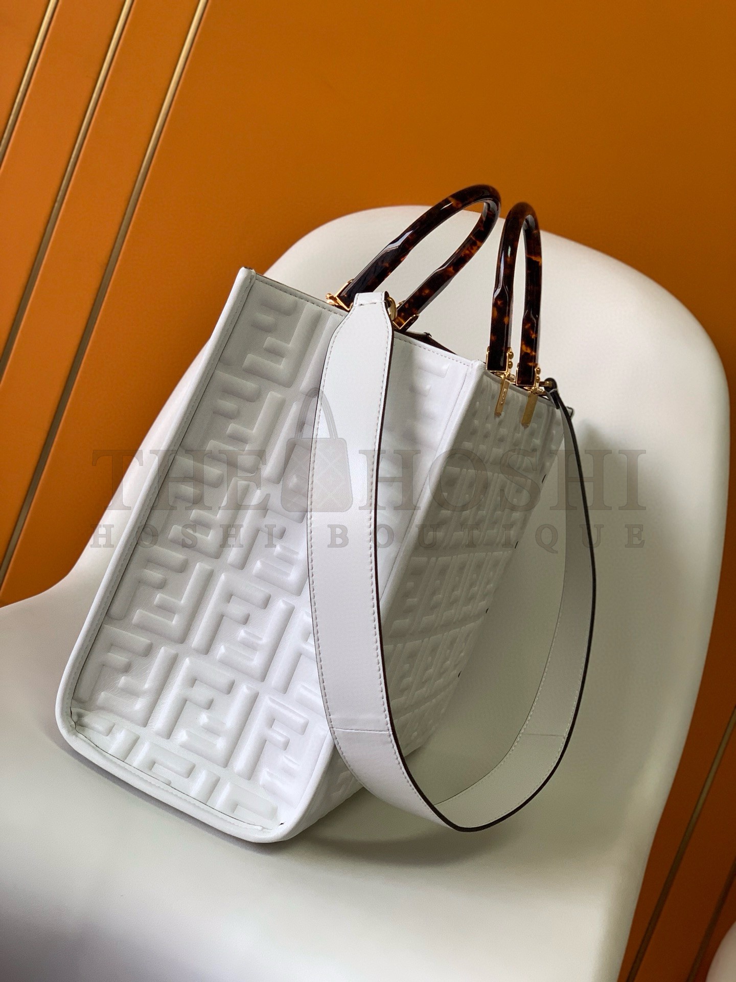 F**di Sunshine Medium Tote Bag In White FF Calfskin Master Quality