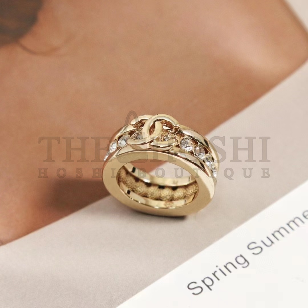 Ch**el Women CC Ring Metal Strass Gold Crystal Master Quality