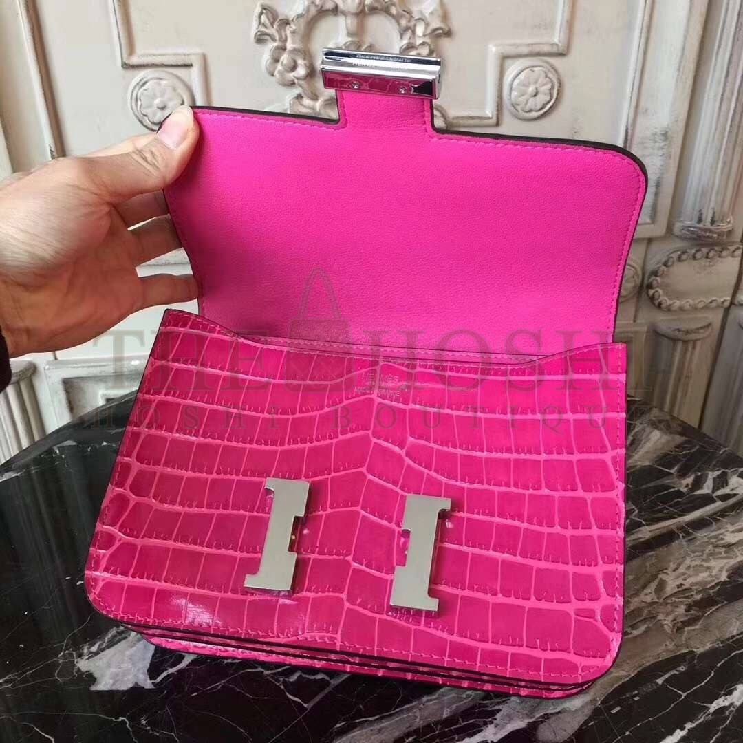H**me5 Rose Red Constance MM 24cm Crocodile Bag Master Quality