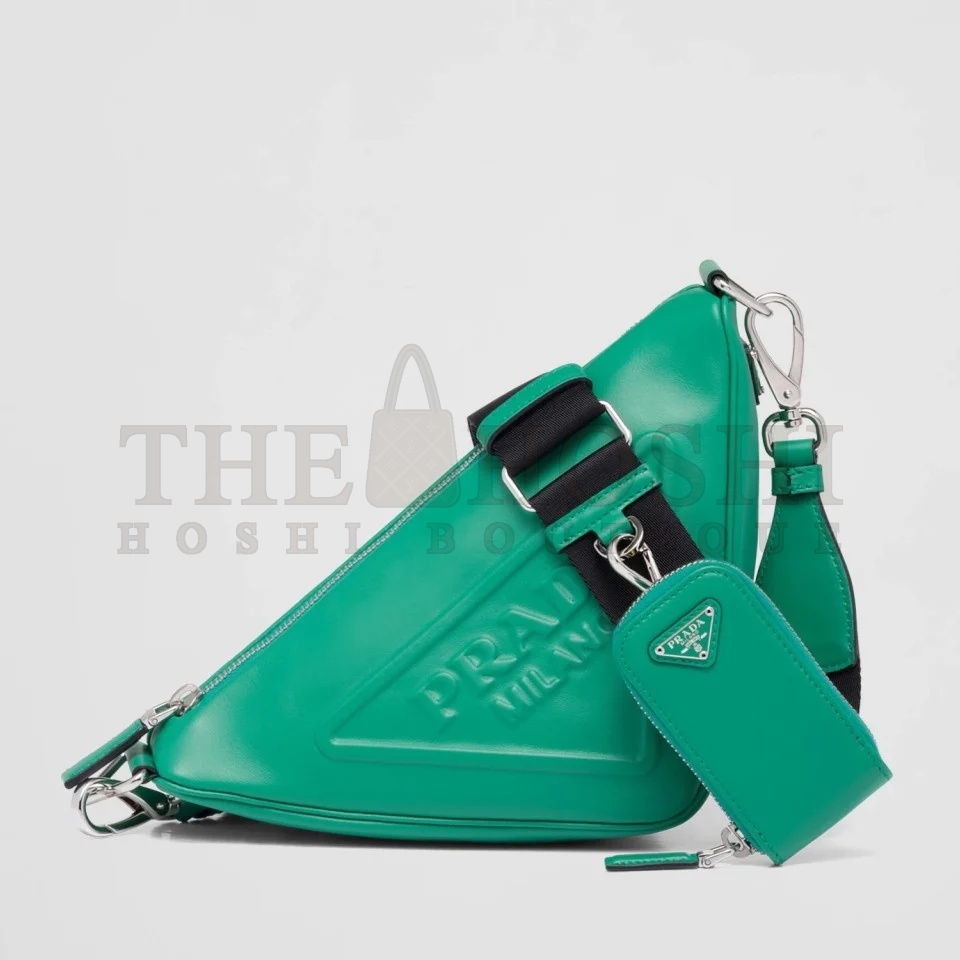 Pra*a Triangle Shoulder Bag In Green Calfskin Master Quality