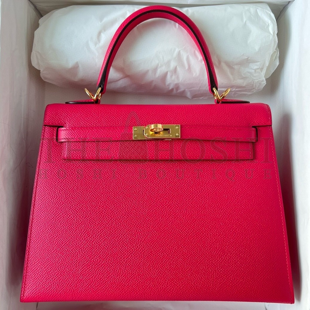 H**me5 Kelly Sellier 28 Handmade Bag In Rose Extreme Epsom Calfskin Master Quality