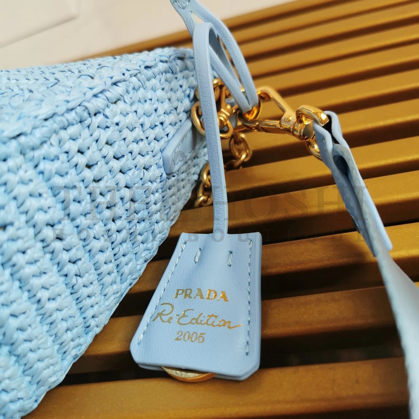 Pra*a Re-Edition 2005 Shoulder Bag In Blue Raffia Master Quality