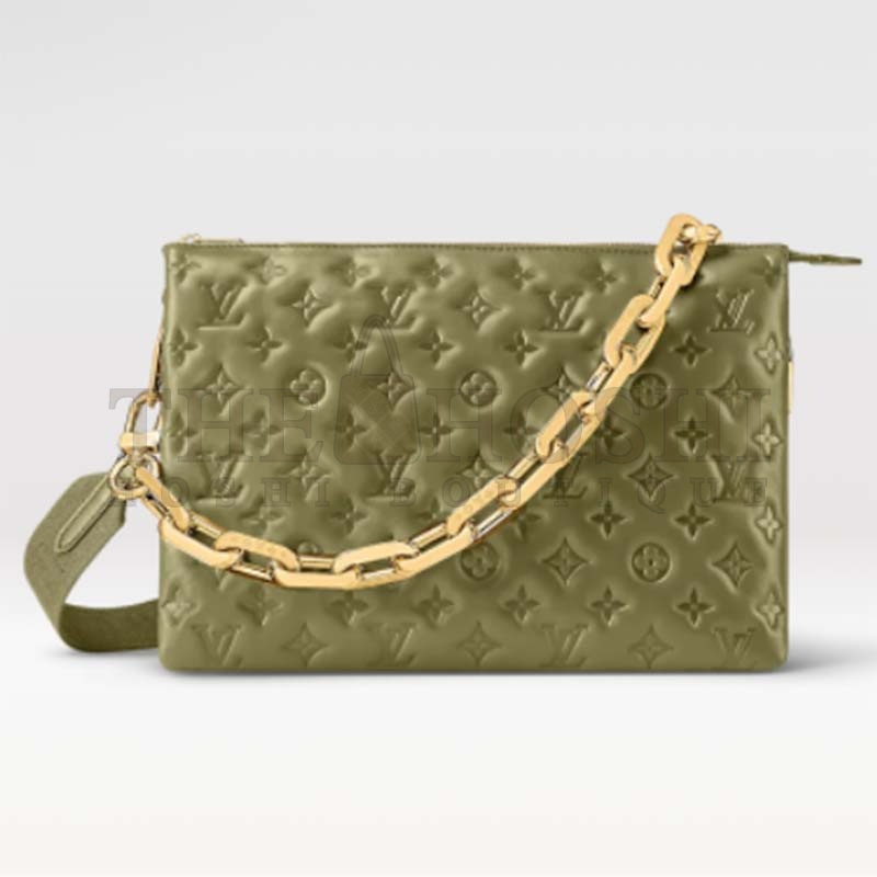L0vis Vvtt0n LV Women Coussin MM Handbag Khaki Monogram Embossed Puffy Lambskin Master Quality