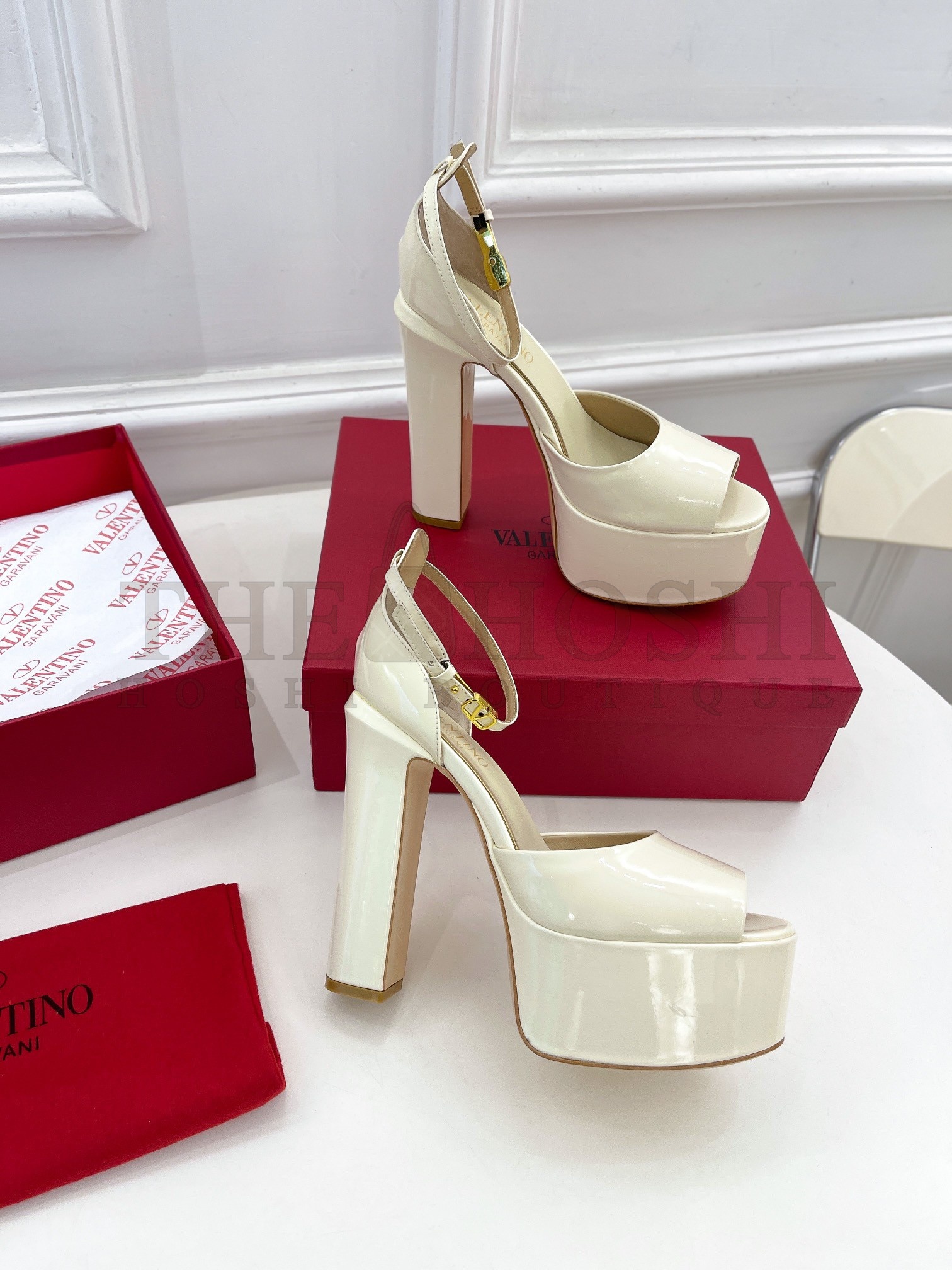 Va1e*ntin0 Tan-Go Platform Sandals 155mm In White Patent Leather Master Quality