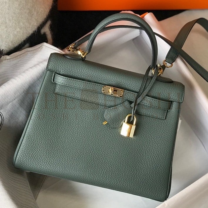H**me5 Kelly 25cm Retourne Bag in Vert Amande Clemence Leather GHW Master Quality