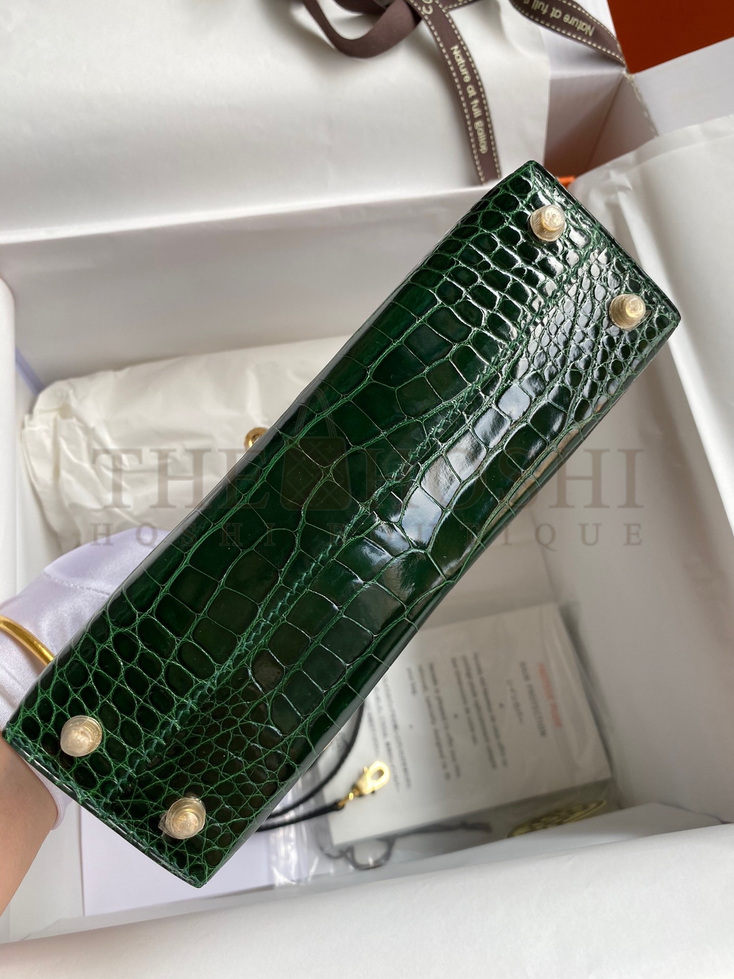 H**me5 Kelly Mini II Sellier Handmade Bag In Malachite Shiny Alligator Leather Master Quality