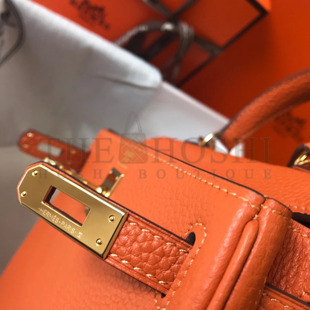 H**me5 Kelly 20cm Bag In Orange Clemence Leather GHW Master Quality