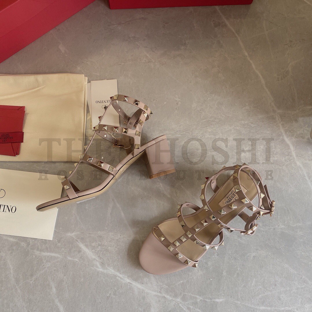 Va1e*ntin0 Rockstud Ankle Strap Sandals 60mm In Poudre Calfskin Master Quality