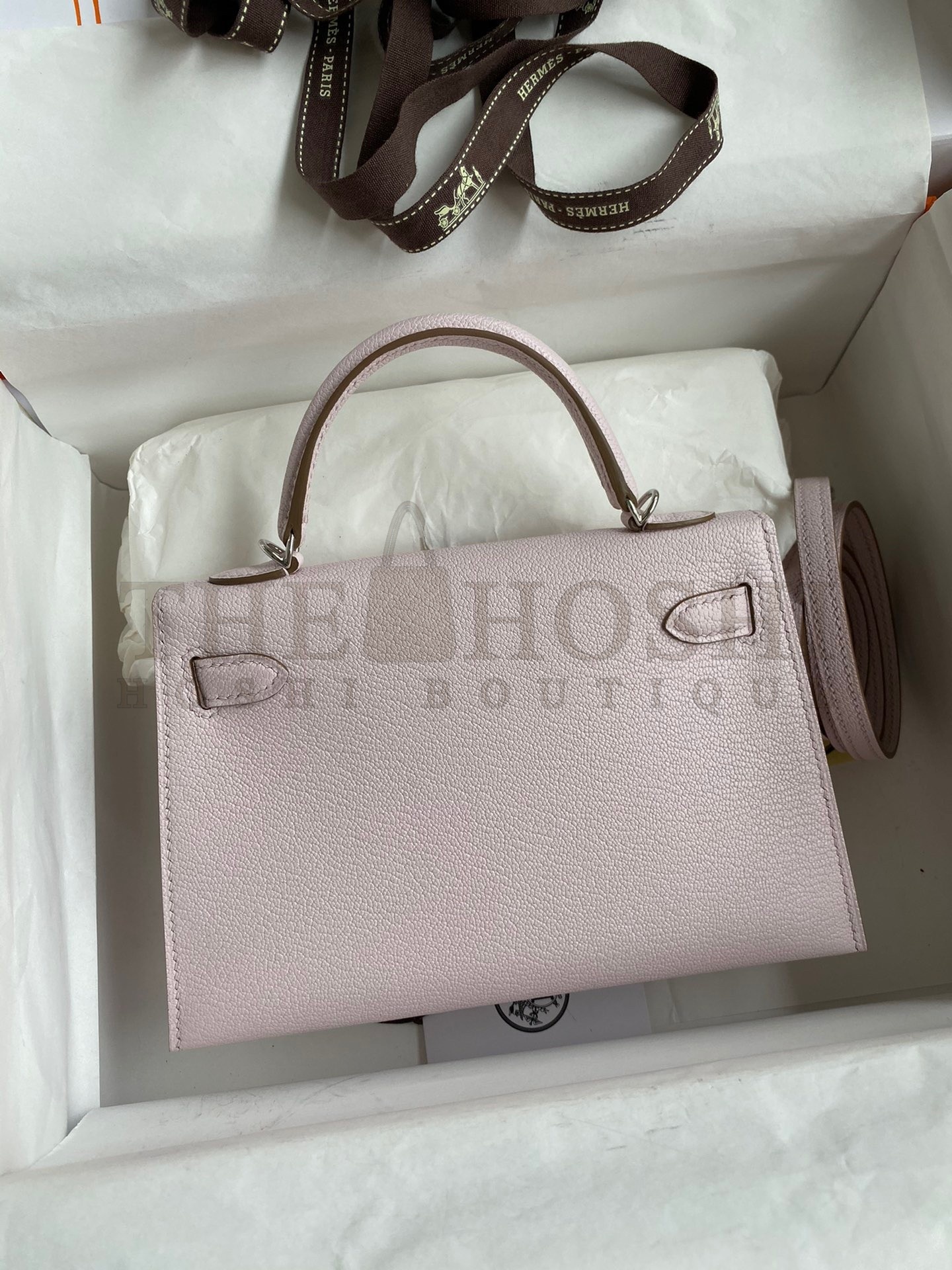 H**me5 Kelly Mini II Sellier Handmade Bag In Mauve Pale Chevre Mysore Leather Master Quality