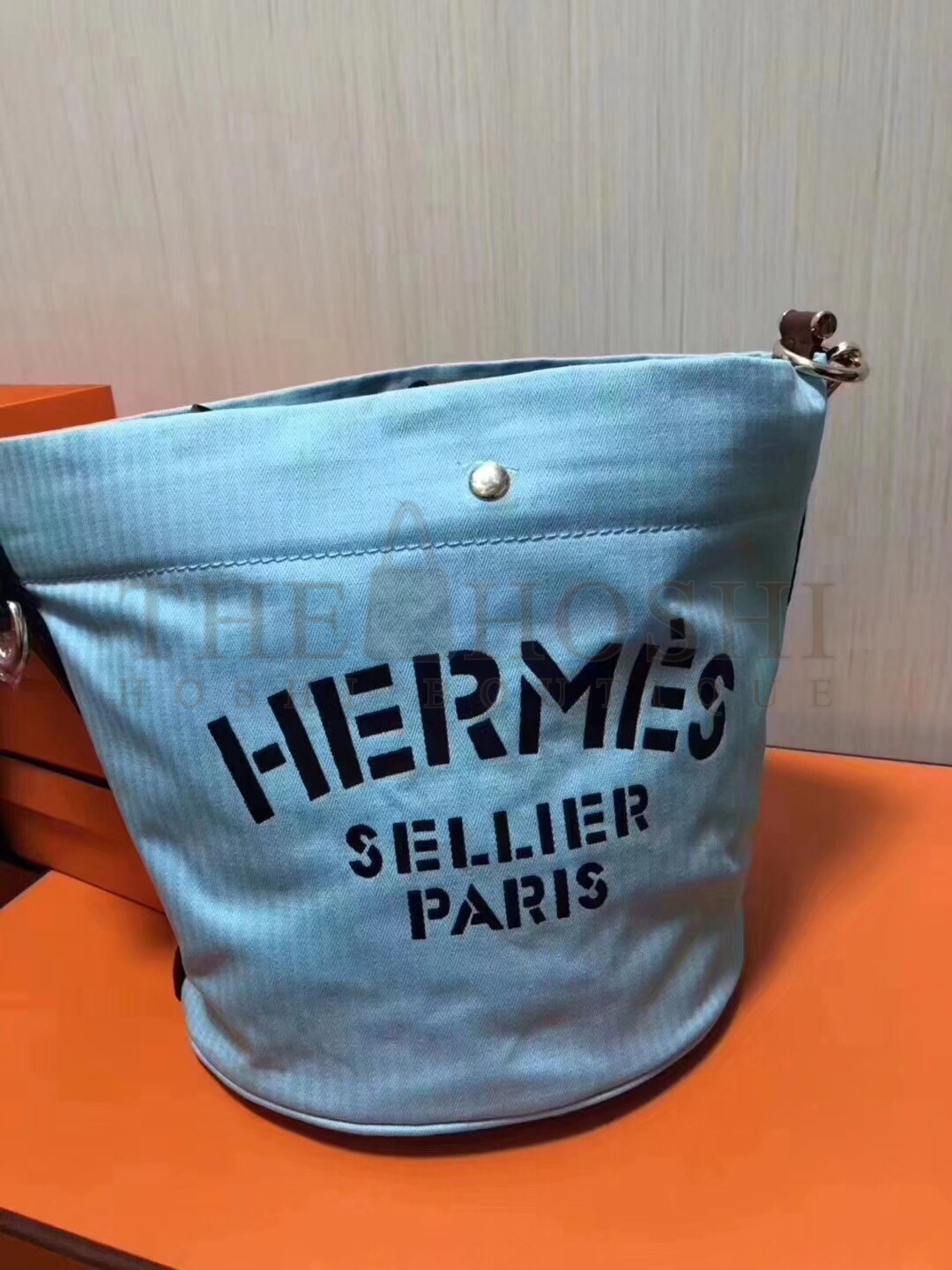 H**me5 Grooming Bucket Bag In Blue Canvas Master Quality