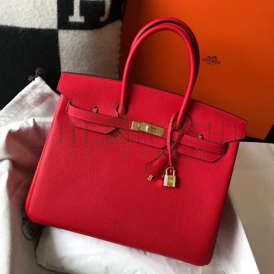 H**me5 Birkin 35 Bag in Red Clemence Leather with GHW Master Quality