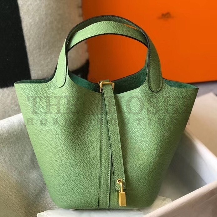 H**me5 Vert Criquet Picotin Lock PM 18cm Handmade Bag Master Quality