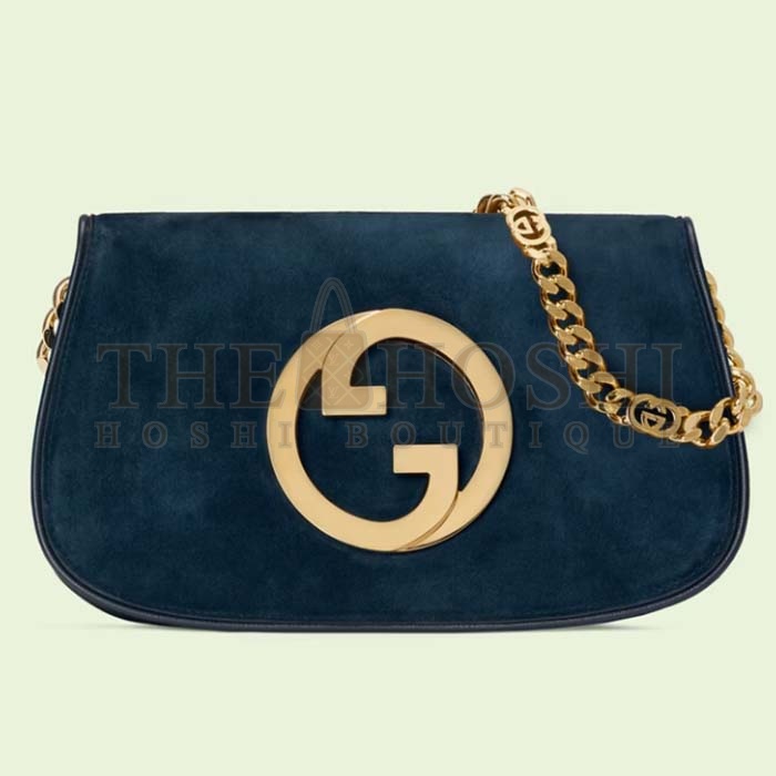 Gvc*1 Women GG Blondie Shoulder Bag Deep Blue Suede Interlocking G Master Quality
