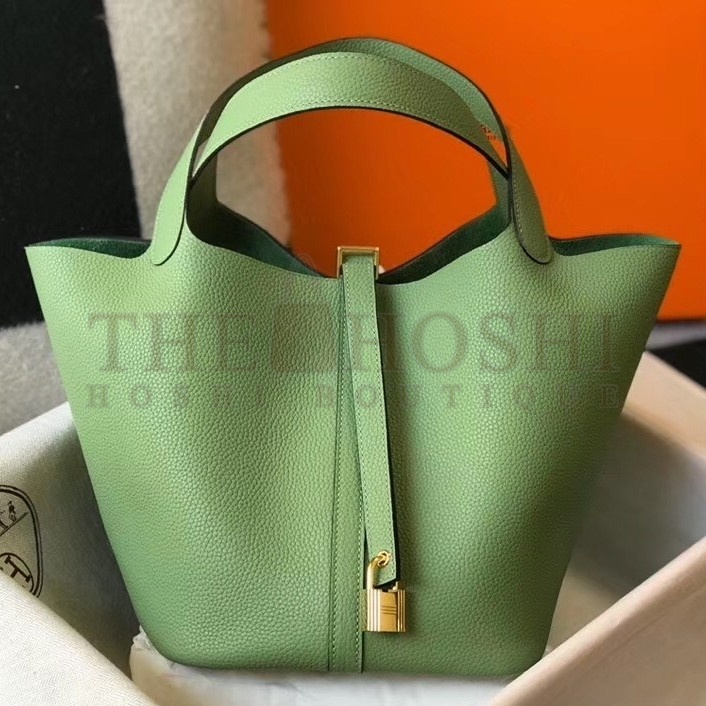 H**me5 Vert Criquet Picotin Lock MM 22cm Handmade Bag Master Quality