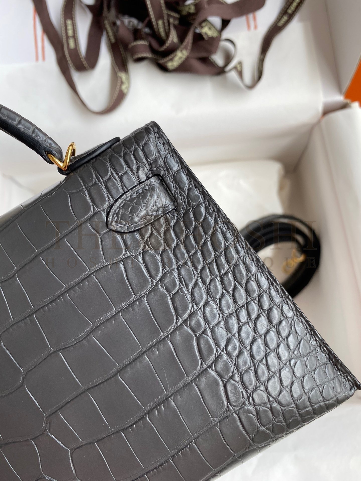 H**me5 Kelly Mini II Sellier Handmade Bag In Graphite Matte Alligator Leather Master Quality