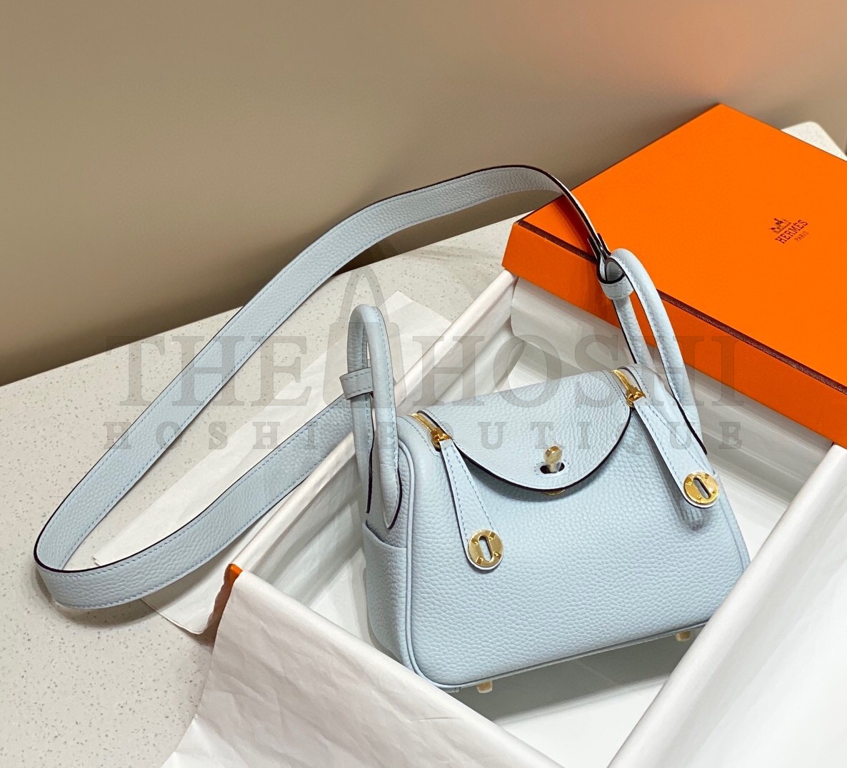 H**me5 Lindy Mini Bag In Blue Brume Clemence Leather GHW Master Quality