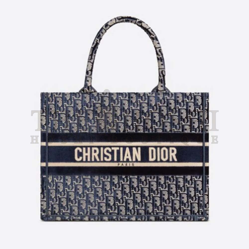 D10r Women Small D10r Book Tote Blue D10r Oblique Embroidered Velvet Master Quality