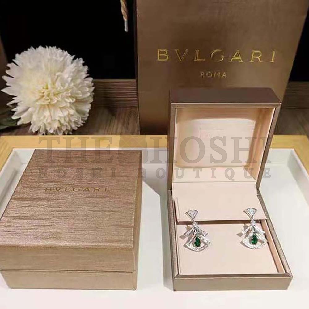 Bv1g*ai Women Divas Dream 18 KT White Gold Openwork Earrings Master Quality