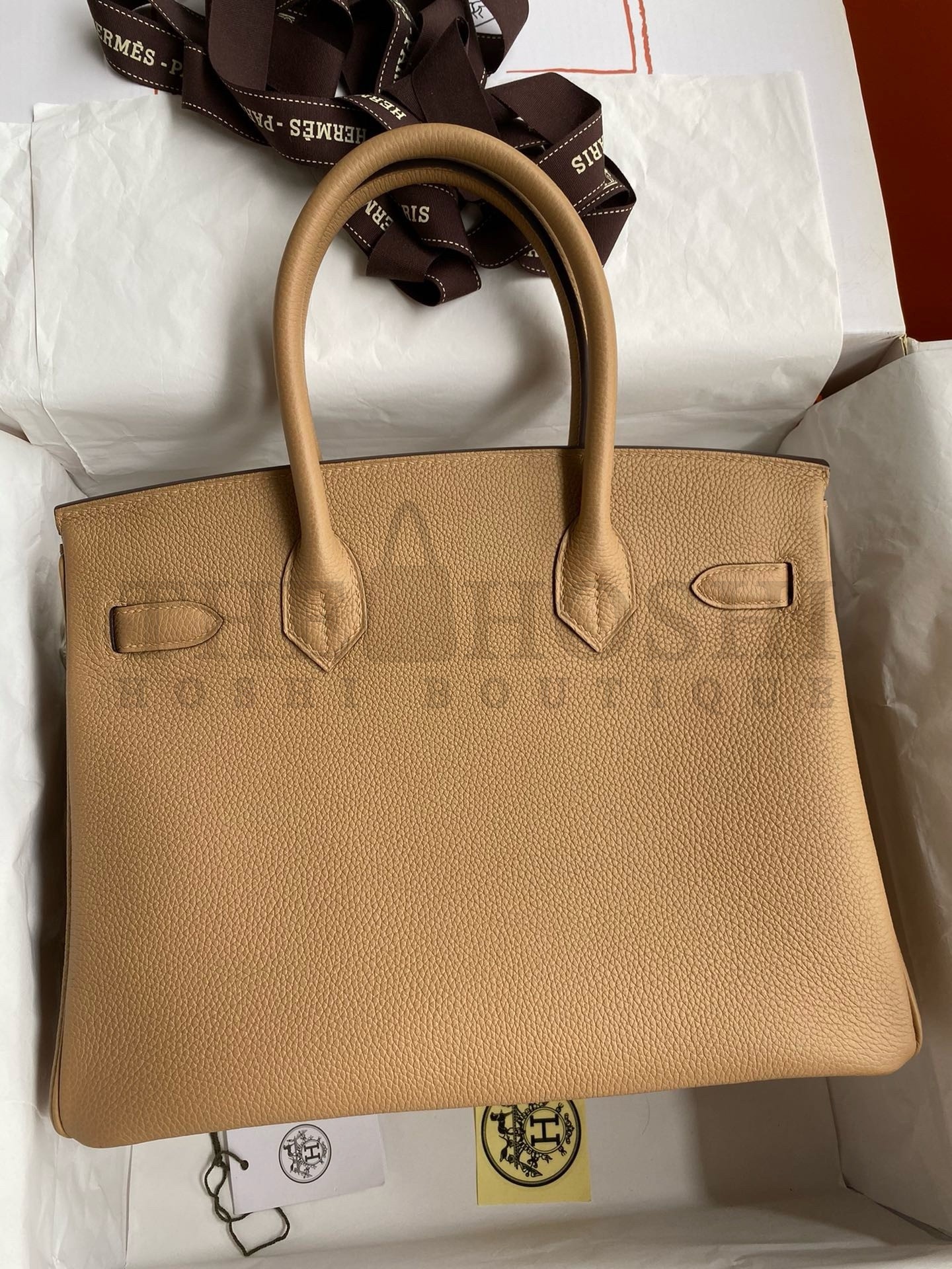 H**me5 Birkin 30 Retourne Handmade Bag In Chai Clemence Leather Master Quality