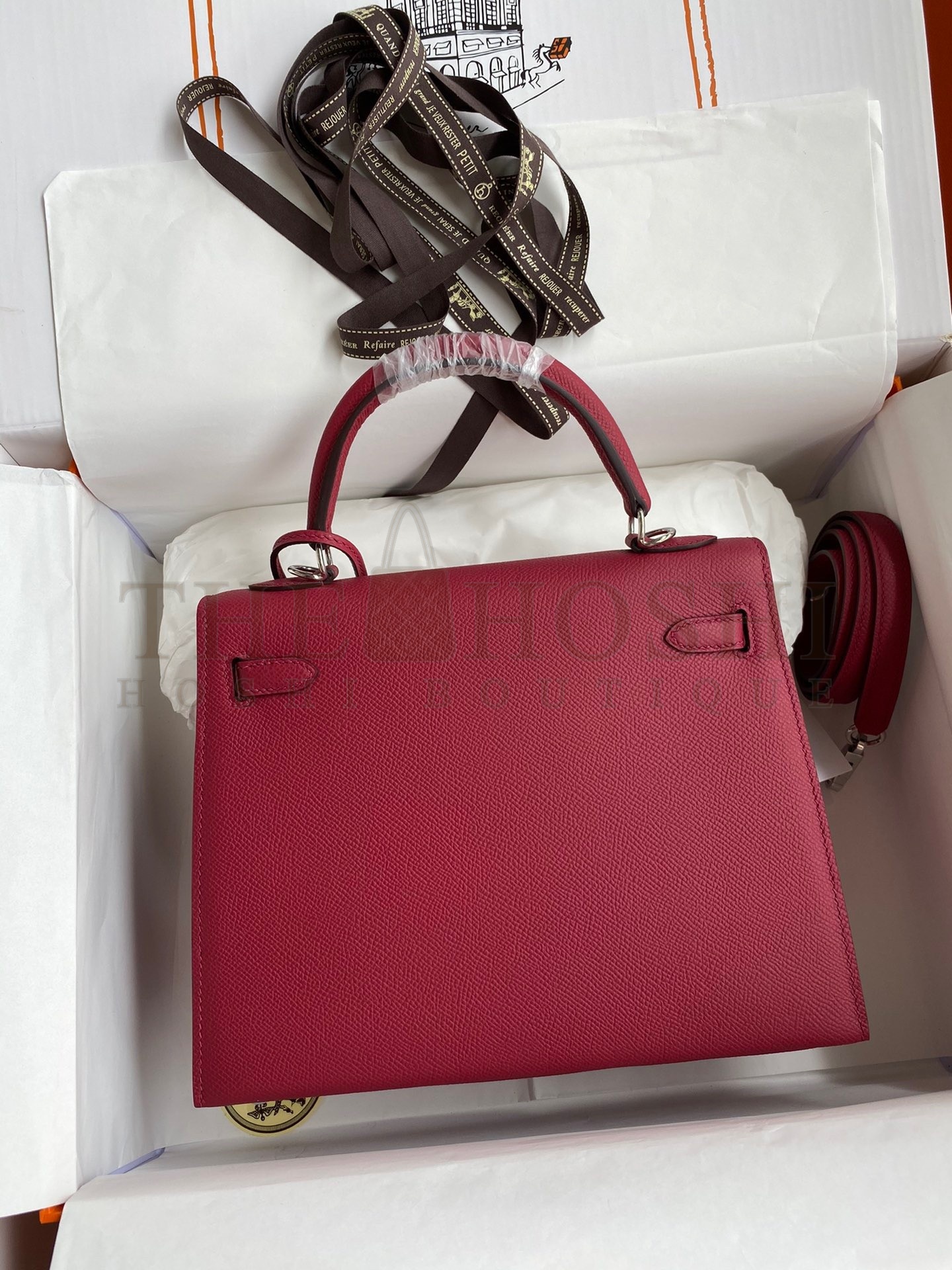H**me5 Kelly Sellier 25 Handmade Bag In Ruby Epsom Calfskin Master Quality