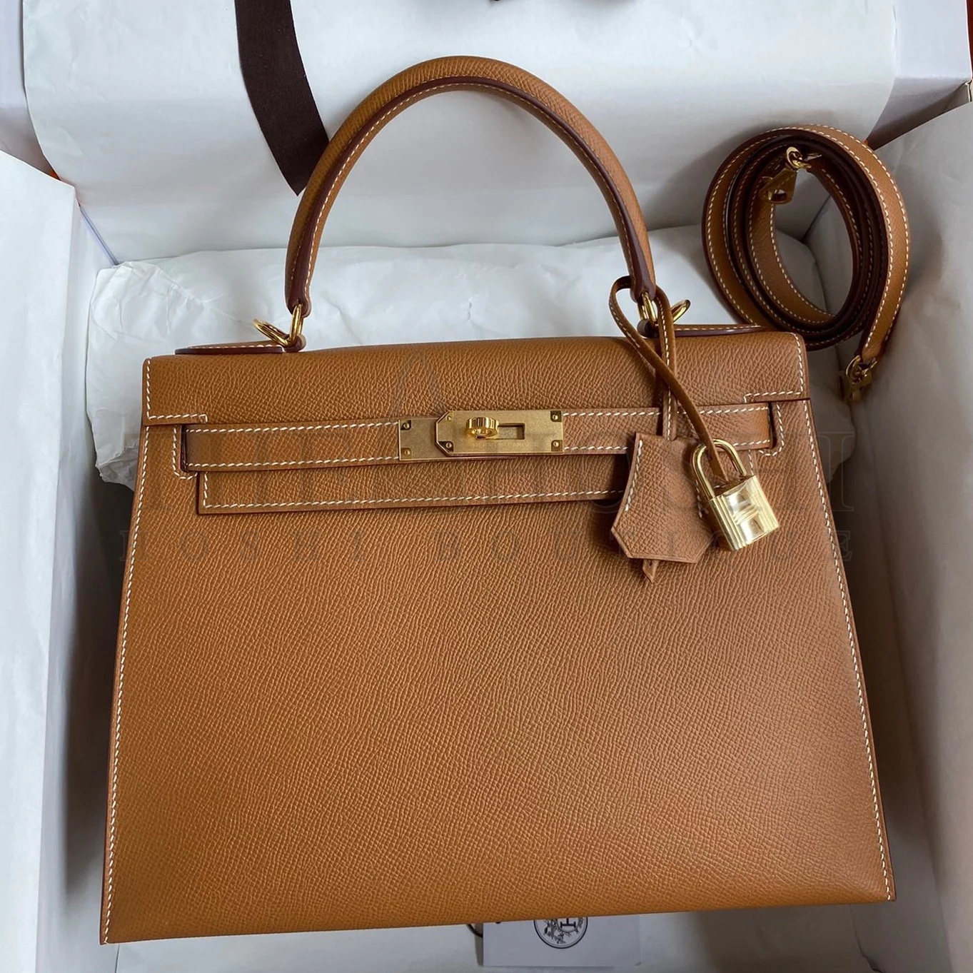 H**me5 Kelly Sellier 28 Handmade Bag In Gold Epsom Calfskin Master Quality
