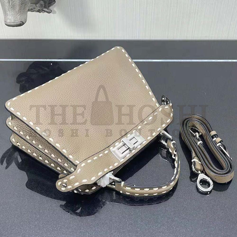 F**di Women Peekaboo Iseeu Small Gray Full Grain Leather Bag Master Quality