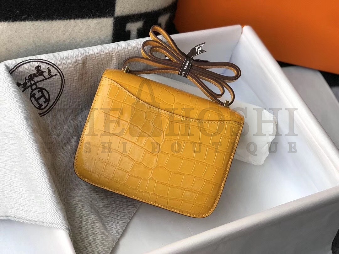 H**me5 Constance 18cm Bag In Yellow Embossed Crocodile Master Quality