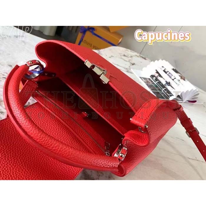L0vis Vvtt0n LV Women Capucines Mini Handbag Scarlet Red Taurillon Cowhide Leather Master Quality