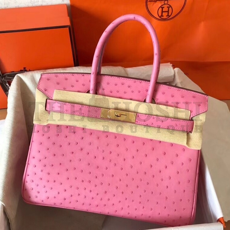 H**me5 Pink Birkin 30cm Ostrich Handmade Bag Master Quality