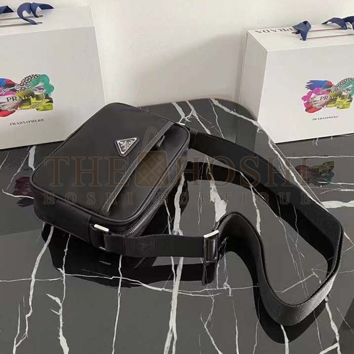 Pra*a Unisex Re-Nylon Saffiano Shoulder Bag Zipper Closure Fabric Leather Master Quality