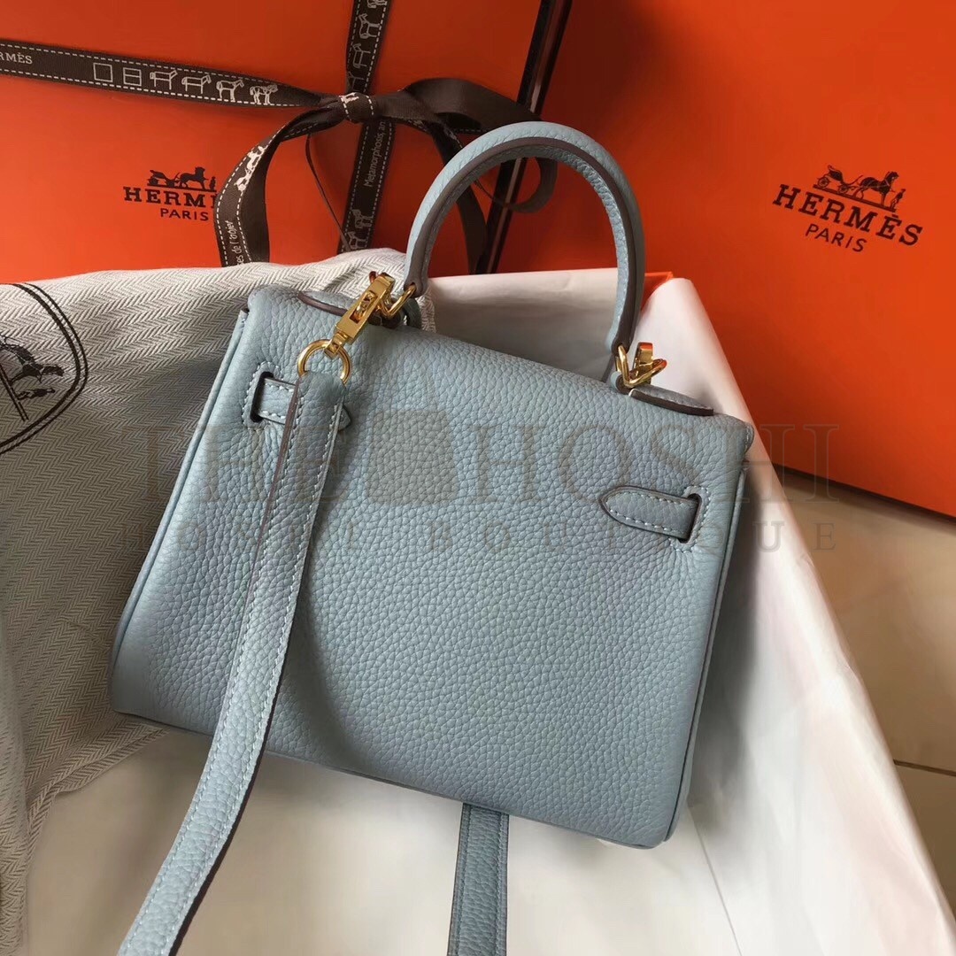 H**me5 Mini Kelly 20cm Bag In Blue Lin Clemence Leather Master Quality