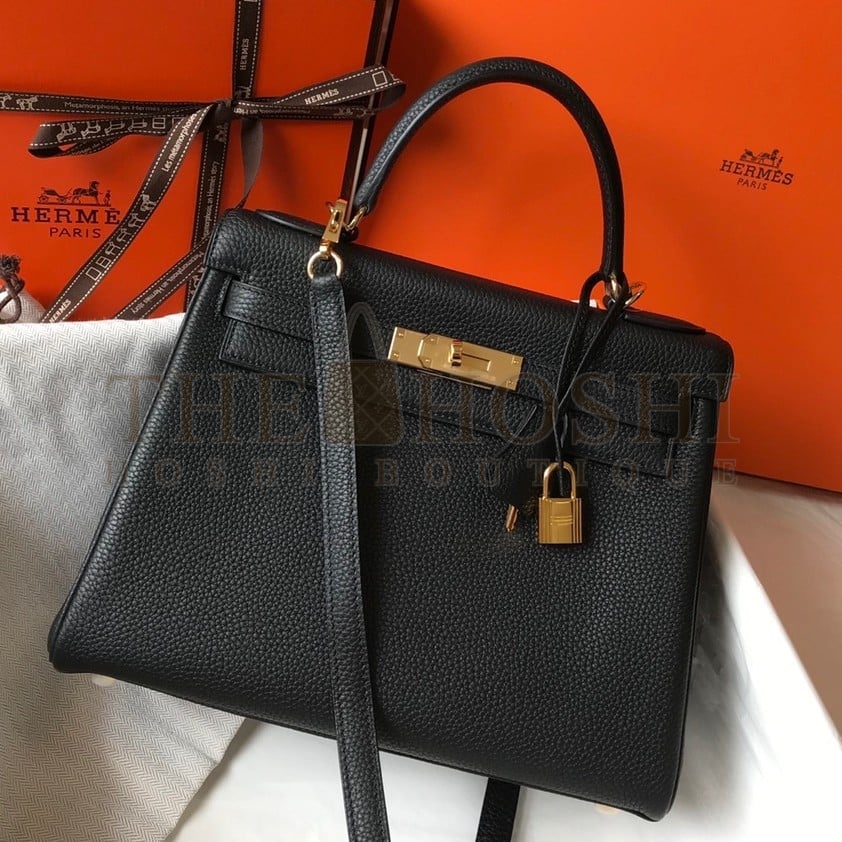 H**me5 Kelly 32cm Retourne Bag in Black Clemence Leather GHW Master Quality