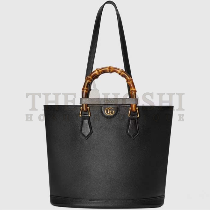 Gvc*1 Women Diana Medium Tote Bag Double G Black Leather Bamboo Handles Master Quality