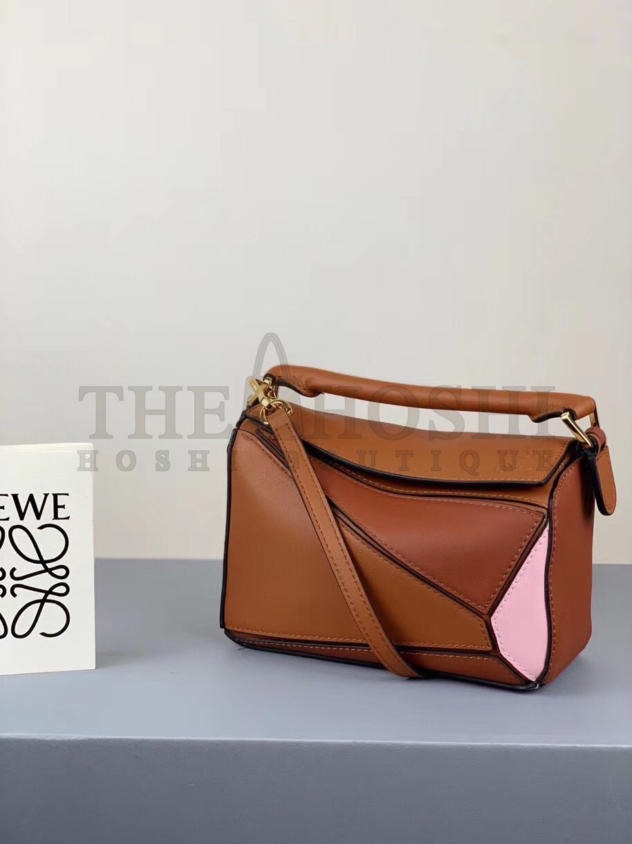 L0ew* Puzzle Mini Bag In Brown/Camel/Pink Calfskin Master Quality