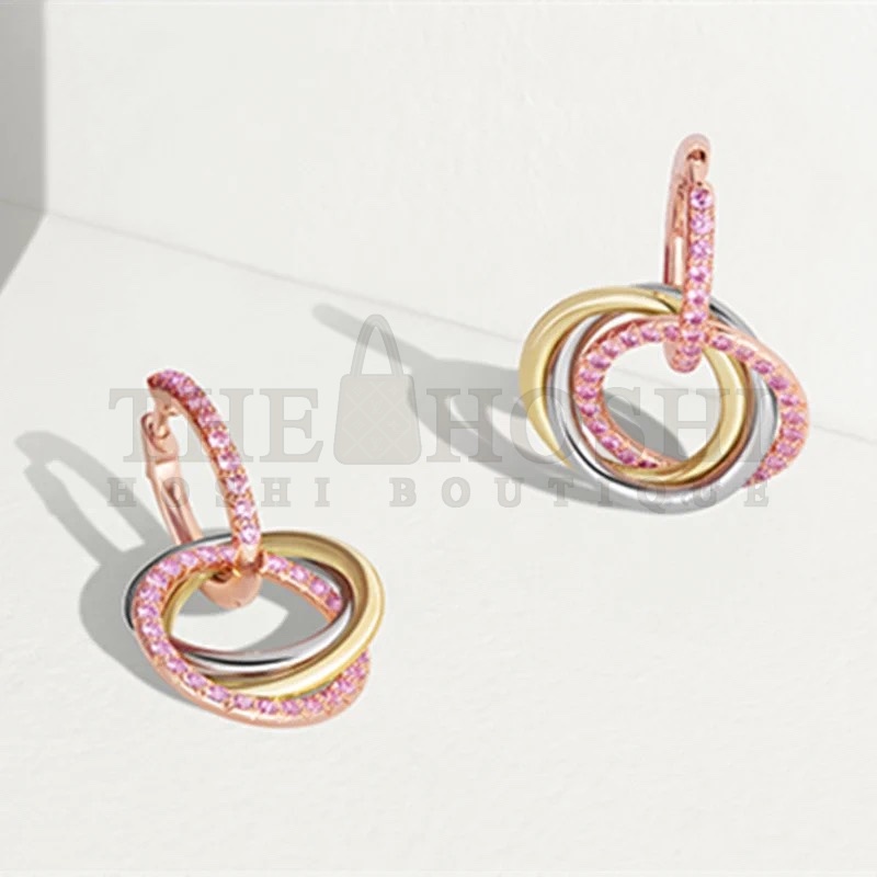 Ca*t1er Triple Ring Pink D1am0nd Earrings Master Quality
