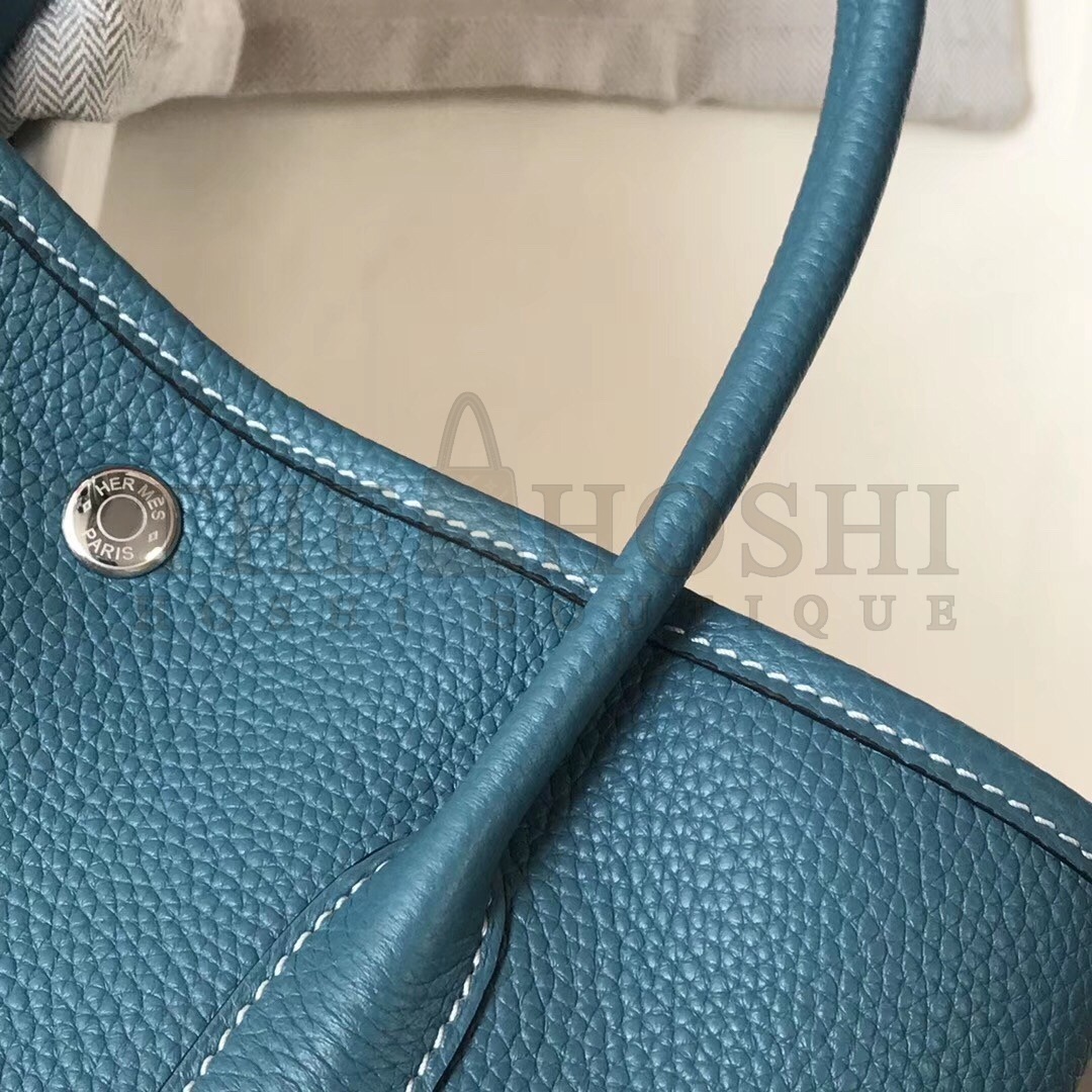 H**me5 Garden Party 30 Bag In Blue Jean Clemence Leather Master Quality