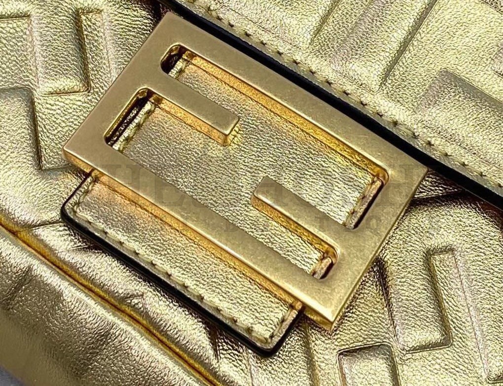 F**di Medium Baguette Bag In Gold FF Metallic Leather Master Quality