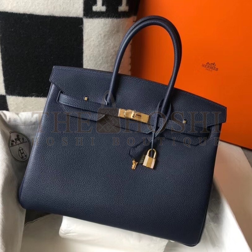 H**me5 Birkin 35 Bag in Navy Blue Clemence Leather with GHW Master Quality