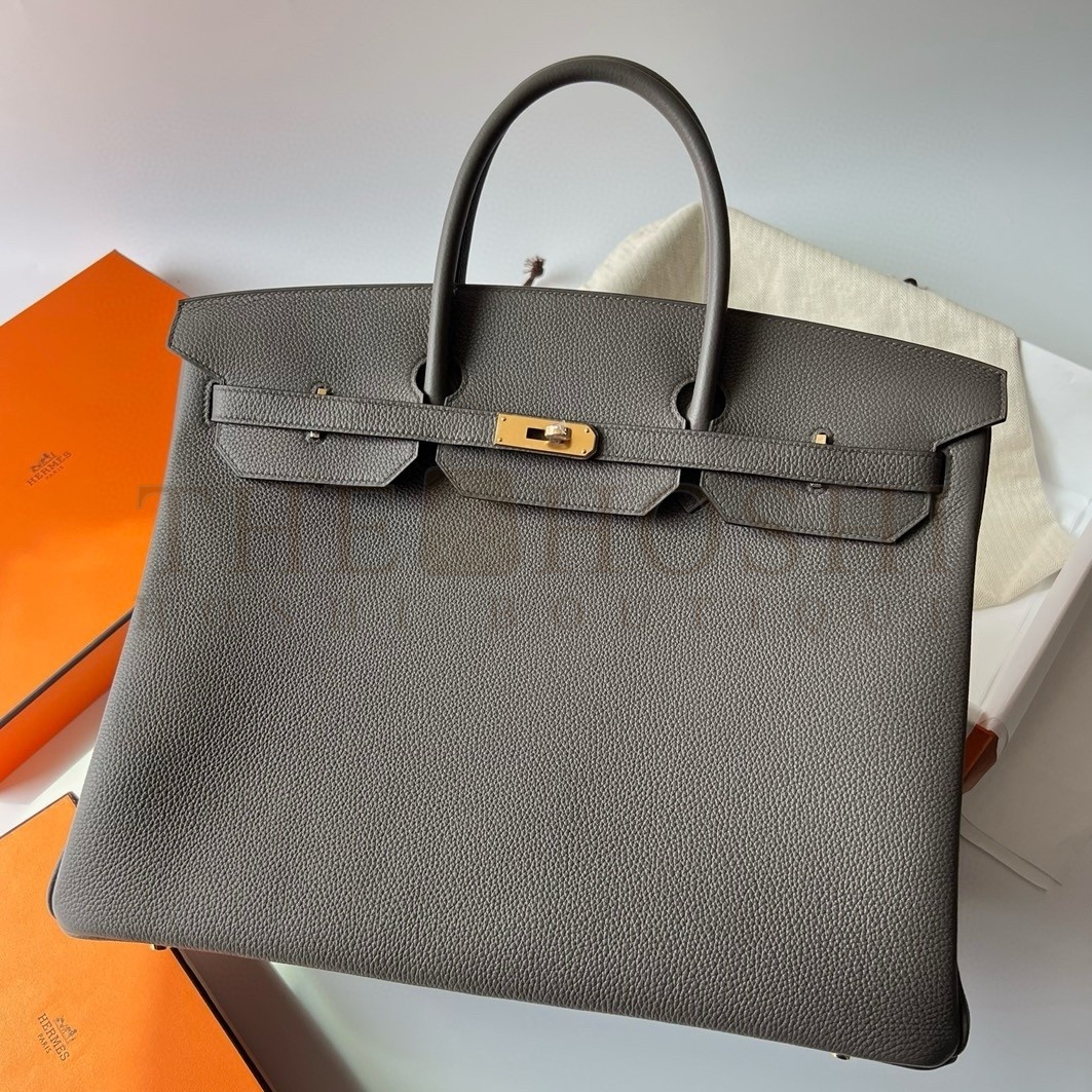 H**me5 Birkin 40 Retourne Handmade Bag In Etain Clemence Leather Master Quality
