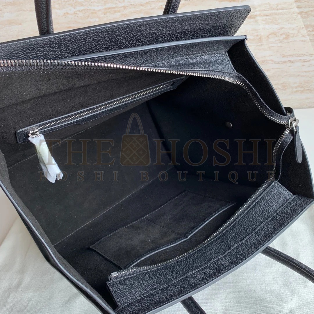 Ce1i*e Mini Luggage Tote Bag In Black Drummed Calfskin Master Quality